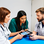 **

A diverse group of occupational therapists collaborating on a patient assessment, using various tools (like goniometers, cognitive tests, environmental checklists) and modern technology (tablets with OT apps), in a brightly lit clinic. Emphasize teamwork and a holistic approach to patient care.

**