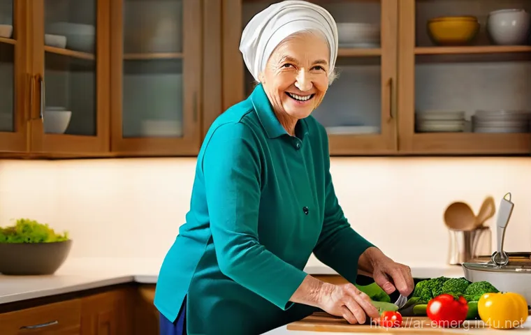 작업치료사의 치료 계획 수립 사례 연구 - **Prompt:** A smiling, determined elderly woman, modestly dressed in a comfortable yet stylish long-...