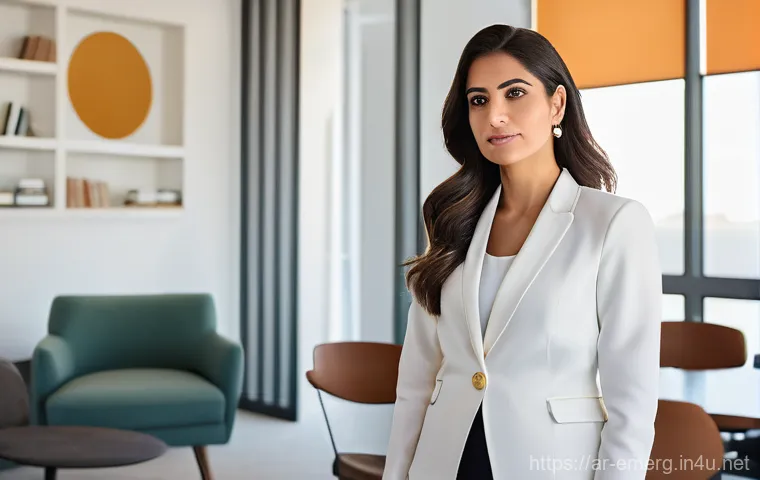 작업치료사의 비즈니스 기술 개발 - A professional and visionary Arab female occupational therapist, in her mid-30s, stands confidently ...