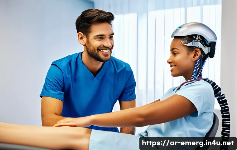 작업치료사의 글로벌 학회 참여 사례 - **Prompt 1: AI-Powered Rehabilitation with Human Touch**
    "A bright, spacious occupational therap...