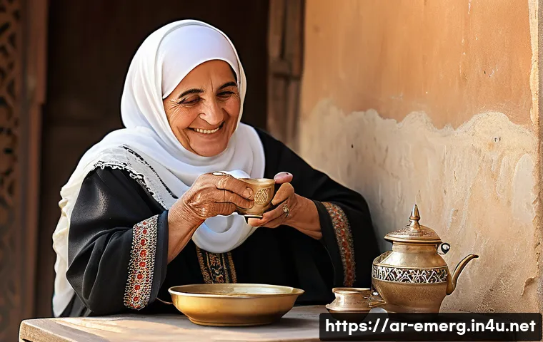 작업치료사의 환자 치료 경험 공유 사례 - **Prompt: Elderly Arab Woman Making Coffee, Symbolizing Renewed Independence**
    "A heartwarming p...