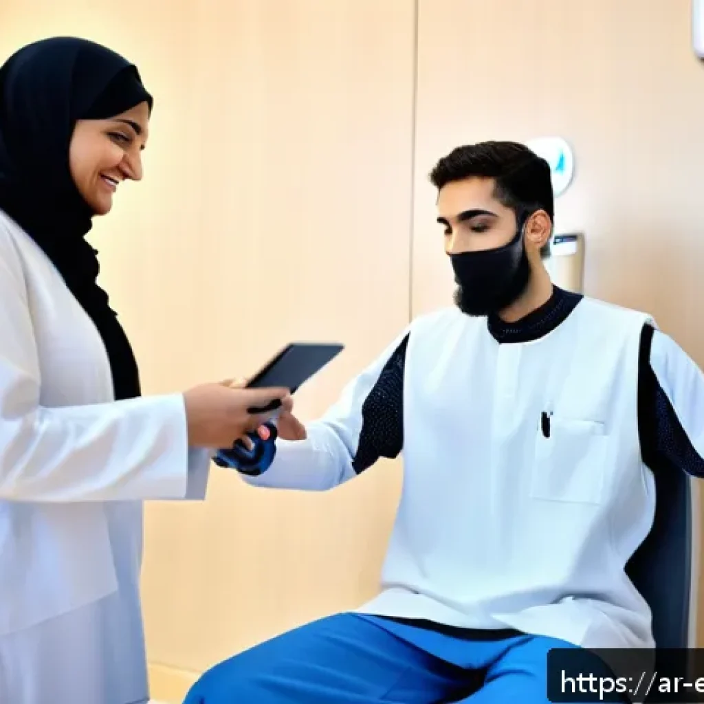 작업치료사의 치료 성과 관리 성공 사례 연구 - A modern occupational therapy clinic scene in a Middle Eastern setting, showing a skilled therapist ...
